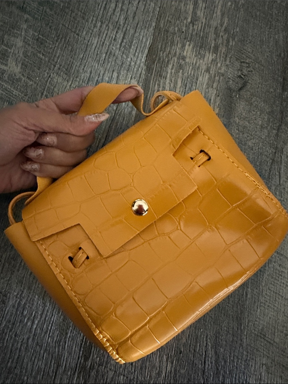 Women's Croc-Embossed Top Handle Bag in Mustard Yellow